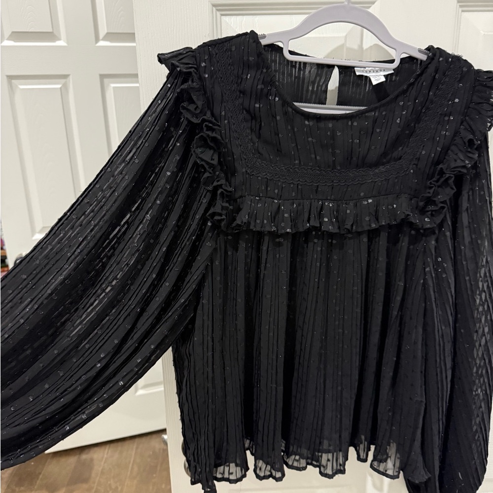 Topshop Elegant Black Ruffled Women's Blouse size 12 - Picture 2 of 4